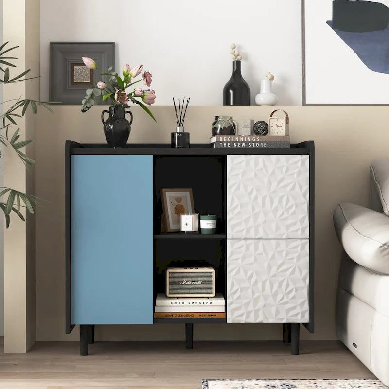 Modern Bathroom Cabinet Storage Organizer with 2 Glass Doors and Adjustable Shelf White