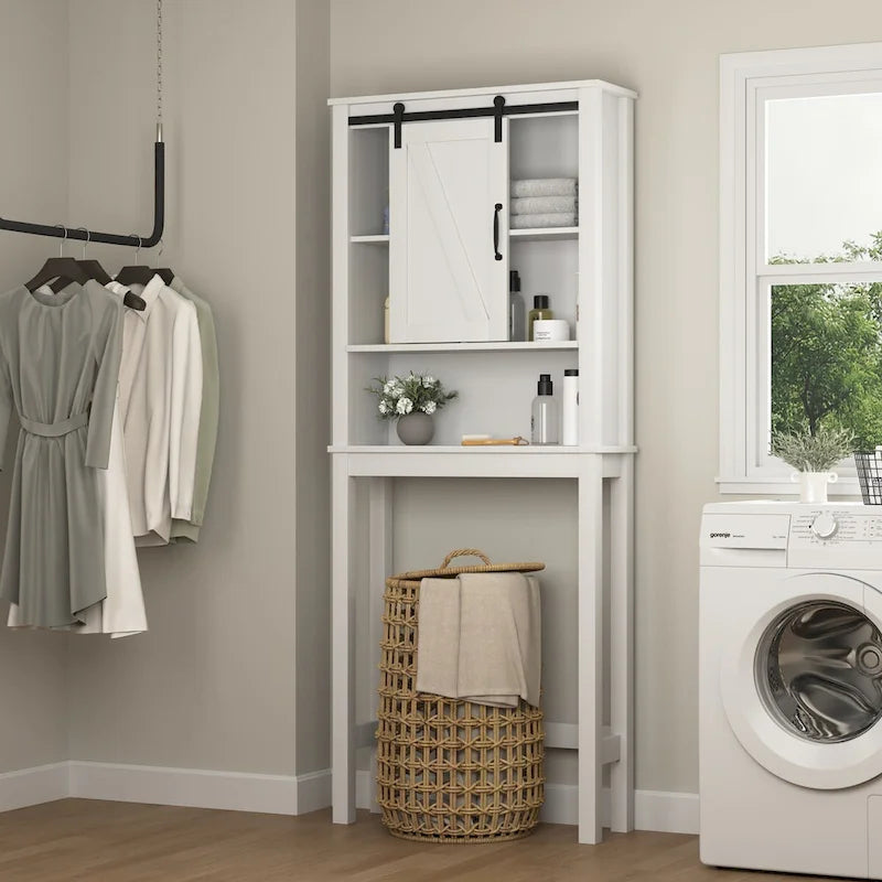 Over-the-Toilet Storage Cabinet, Space-Saving Bathroom Cabinet, with Adjustable Shelves and A Barn Door 27.16 x 9.06 x 67 inch