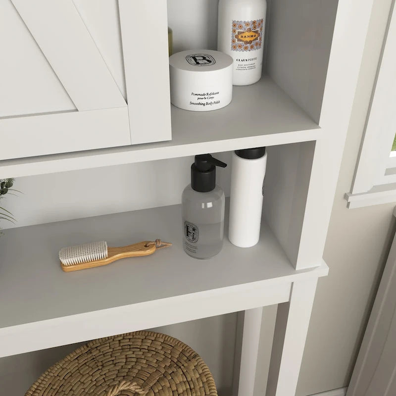 Over-the-Toilet Storage Cabinet, Space-Saving Bathroom Cabinet, with Adjustable Shelves and A Barn Door 27.16 x 9.06 x 67 inch