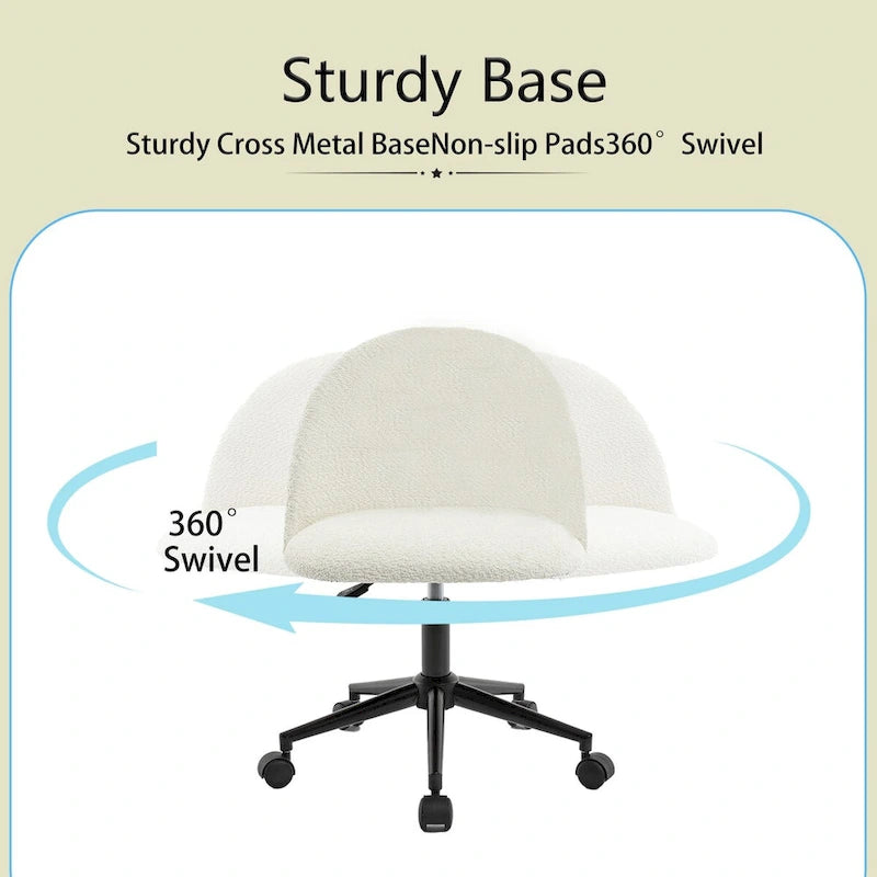 Boucle Office Chair Desk Chair, Mid-Back Adjustable Swivel Computer Chair with Black Legs, Upholstered Desk Chair with Wheels