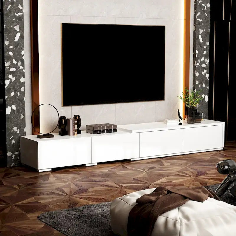 Contemporary TV Console - Storage Cabinet, White Media Stand
