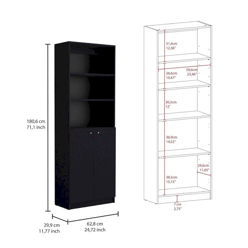 Home 2-Door Bookcase, Storage Unit 2 Doors