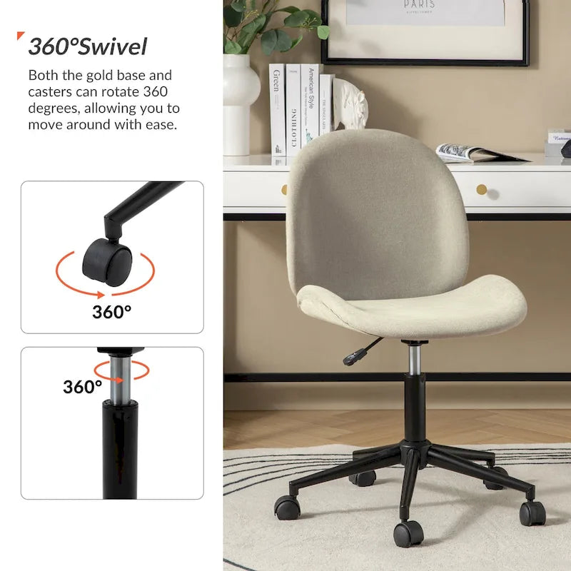 Ines Modern 0ffice Chair 360Whirling Armless With Metal Base by HULALA HOME