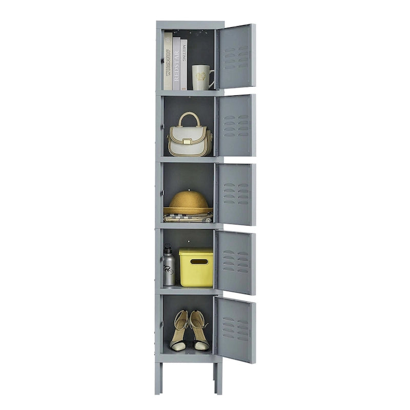 5 Door 66H Metal Lockers With Lock for Employees,Storage Locker Cabinet for Home Gym Office School Garage,Gray