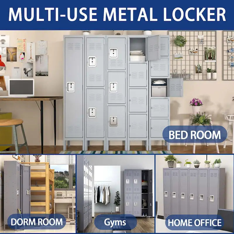 5 Door 66H Metal Lockers With Lock for Employees,Storage Locker Cabinet for Home Gym Office School Garage,Gray